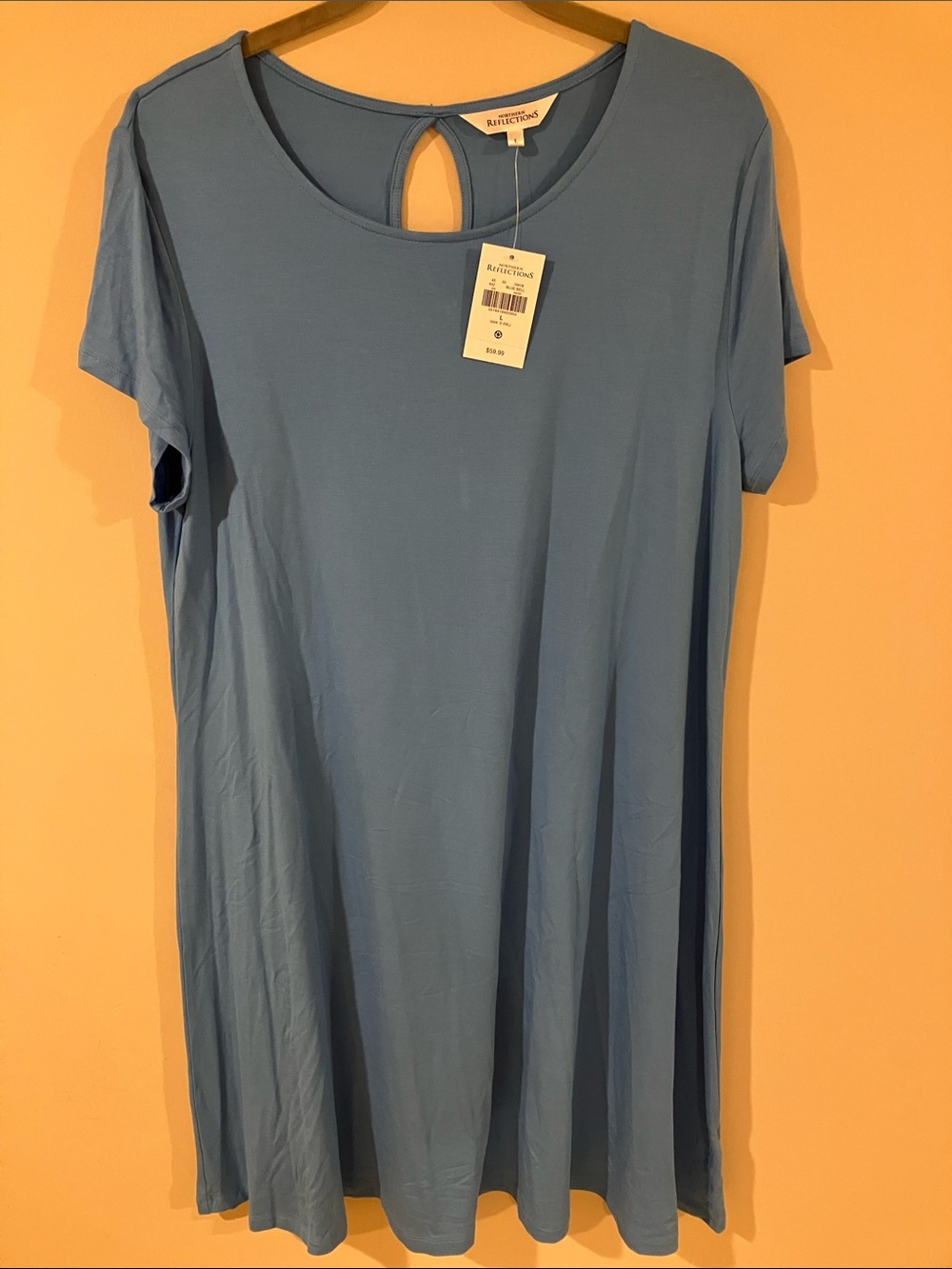NWT Northern Reflections Light Blue Short-Sleeve Midi Dress with Keyhole Back